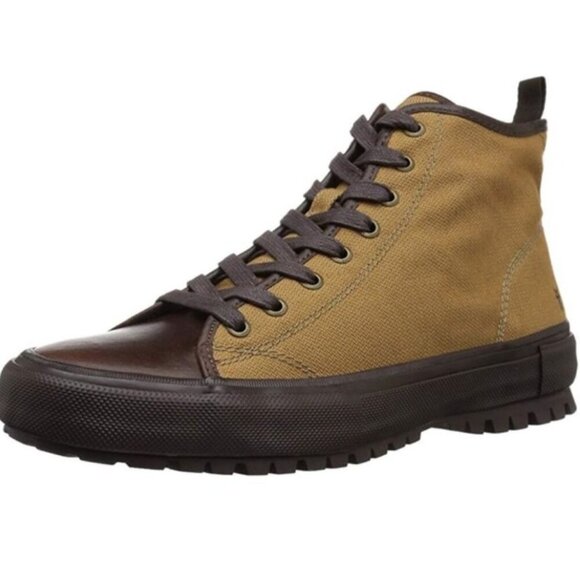Frye Ryan Lug Midlace 81112 Mens Tan Brown Canvas Lace Up Casual Dress Boots 11 - Picture 1 of 11